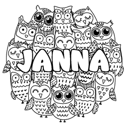 Coloraci&oacute;n del nombre JANNA - decorado b&uacute;hos