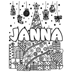 Coloraci&oacute;n del nombre JANNA - decorado &aacute;rbol de Navidad y regalos