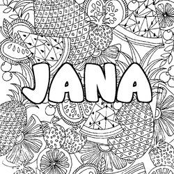 Coloraci&oacute;n del nombre JANA - decorado mandala de frutas