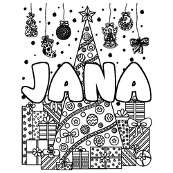Coloraci&oacute;n del nombre JANA - decorado &aacute;rbol de Navidad y regalos