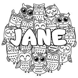 Coloraci&oacute;n del nombre JANE - decorado b&uacute;hos