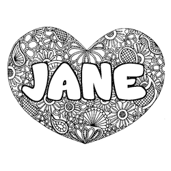 Coloraci&oacute;n del nombre JANE - decorado mandala de coraz&oacute;n