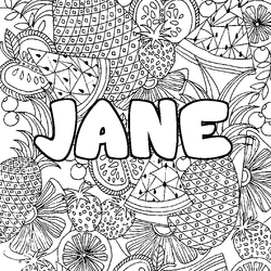 Coloraci&oacute;n del nombre JANE - decorado mandala de frutas
