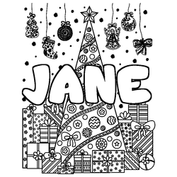Coloraci&oacute;n del nombre JANE - decorado &aacute;rbol de Navidad y regalos