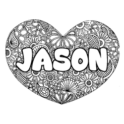 Coloraci&oacute;n del nombre JASON - decorado mandala de coraz&oacute;n