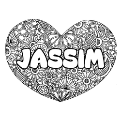 Coloraci&oacute;n del nombre JASSIM - decorado mandala de coraz&oacute;n