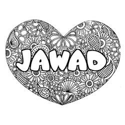 Coloraci&oacute;n del nombre JAWAD - decorado mandala de coraz&oacute;n