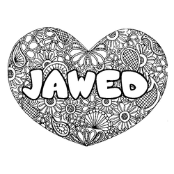 Coloraci&oacute;n del nombre JAWED - decorado mandala de coraz&oacute;n