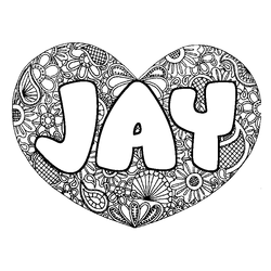 Coloraci&oacute;n del nombre JAY - decorado mandala de coraz&oacute;n