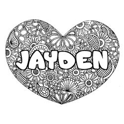 Coloraci&oacute;n del nombre JAYDEN - decorado mandala de coraz&oacute;n