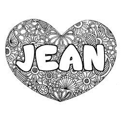 Coloraci&oacute;n del nombre JEAN - decorado mandala de coraz&oacute;n