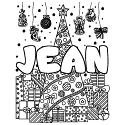 Coloraci&oacute;n del nombre JEAN - decorado &aacute;rbol de Navidad y regalos