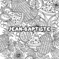 Coloraci&oacute;n del nombre JEAN-BAPTISTE - decorado mandala de frutas