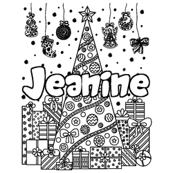 Coloraci&oacute;n del nombre Jeanine - decorado &aacute;rbol de Navidad y regalos