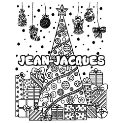 Coloraci&oacute;n del nombre JEAN-JACQUES - decorado &aacute;rbol de Navidad y regalos