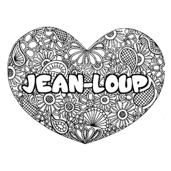 Coloraci&oacute;n del nombre JEAN-LOUP - decorado mandala de coraz&oacute;n