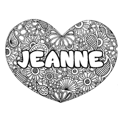 Coloraci&oacute;n del nombre JEANNE - decorado mandala de coraz&oacute;n