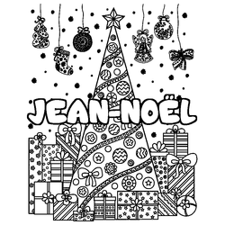 Coloraci&oacute;n del nombre JEAN-NO&Euml;L - decorado &aacute;rbol de Navidad y regalos