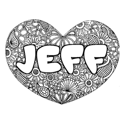 Coloraci&oacute;n del nombre JEFF - decorado mandala de coraz&oacute;n