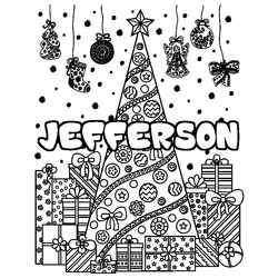 Coloraci&oacute;n del nombre JEFFERSON - decorado &aacute;rbol de Navidad y regalos