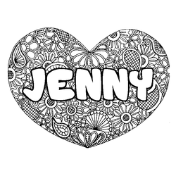 Coloraci&oacute;n del nombre JENNY - decorado mandala de coraz&oacute;n