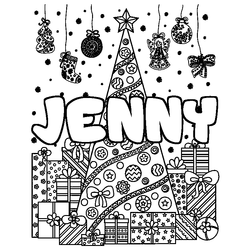 Coloraci&oacute;n del nombre JENNY - decorado &aacute;rbol de Navidad y regalos