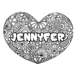 Coloraci&oacute;n del nombre JENNYFER - decorado mandala de coraz&oacute;n