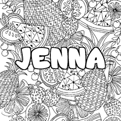 Coloraci&oacute;n del nombre JENNA - decorado mandala de frutas