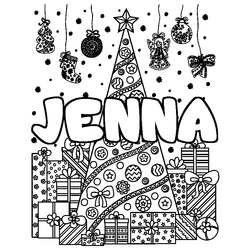Coloraci&oacute;n del nombre JENNA - decorado &aacute;rbol de Navidad y regalos