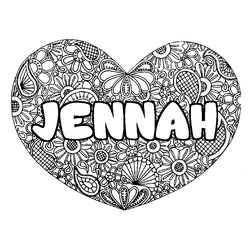 Coloraci&oacute;n del nombre JENNAH - decorado mandala de coraz&oacute;n