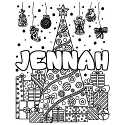 Coloraci&oacute;n del nombre JENNAH - decorado &aacute;rbol de Navidad y regalos