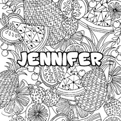 Coloraci&oacute;n del nombre JENNIFER - decorado mandala de frutas