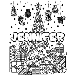 Coloraci&oacute;n del nombre JENNIFER - decorado &aacute;rbol de Navidad y regalos