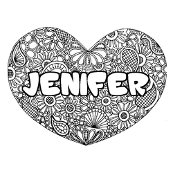 Coloraci&oacute;n del nombre JENIFER - decorado mandala de coraz&oacute;n