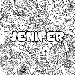 Coloraci&oacute;n del nombre JENIFER - decorado mandala de frutas