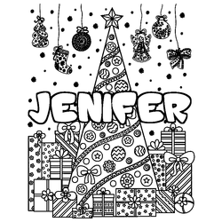 Coloraci&oacute;n del nombre JENIFER - decorado &aacute;rbol de Navidad y regalos