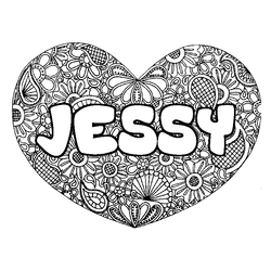 Coloraci&oacute;n del nombre JESSY - decorado mandala de coraz&oacute;n