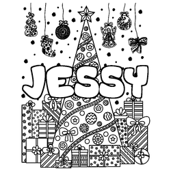 Coloraci&oacute;n del nombre JESSY - decorado &aacute;rbol de Navidad y regalos