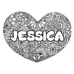 Coloraci&oacute;n del nombre JESSICA - decorado mandala de coraz&oacute;n