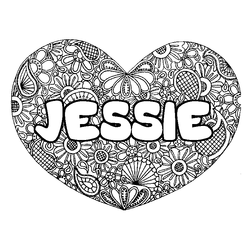 Coloraci&oacute;n del nombre JESSIE - decorado mandala de coraz&oacute;n
