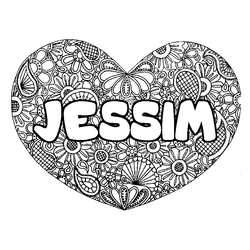 Coloraci&oacute;n del nombre JESSIM - decorado mandala de coraz&oacute;n