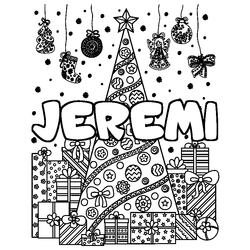 Coloraci&oacute;n del nombre JEREMI - decorado &aacute;rbol de Navidad y regalos