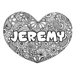 Coloraci&oacute;n del nombre JEREMY - decorado mandala de coraz&oacute;n
