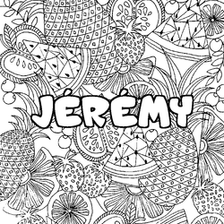 Coloraci&oacute;n del nombre J&Eacute;R&Eacute;MY - decorado mandala de frutas