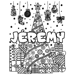 Coloraci&oacute;n del nombre J&Eacute;R&Eacute;MY - decorado &aacute;rbol de Navidad y regalos