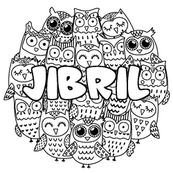 Coloraci&oacute;n del nombre JIBRIL - decorado b&uacute;hos