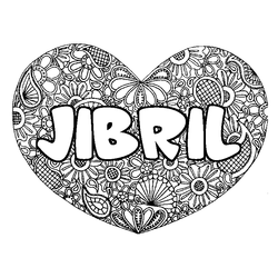 Coloraci&oacute;n del nombre JIBRIL - decorado mandala de coraz&oacute;n