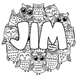 Coloraci&oacute;n del nombre JIM - decorado b&uacute;hos