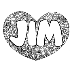 Coloraci&oacute;n del nombre JIM - decorado mandala de coraz&oacute;n