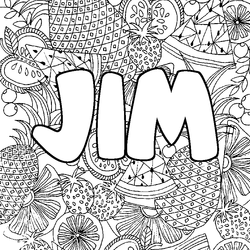 Coloraci&oacute;n del nombre JIM - decorado mandala de frutas